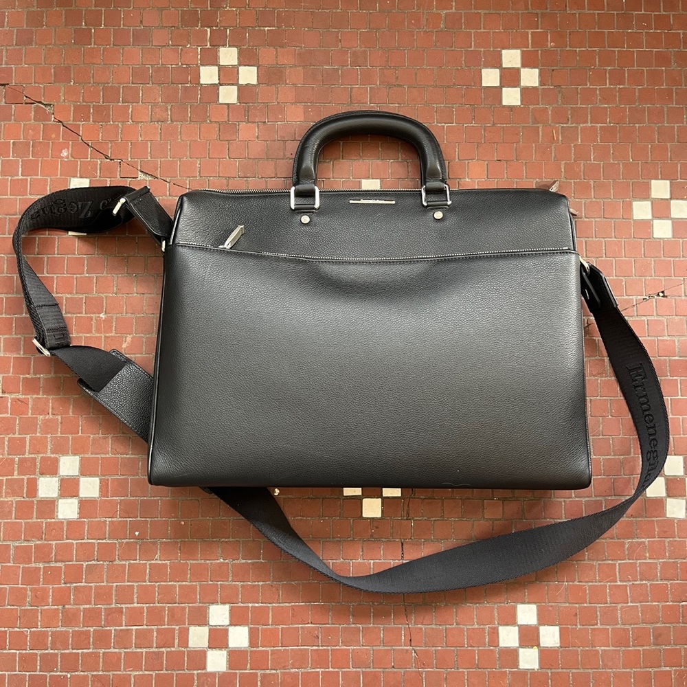 Zegna Black Leather Briefcase